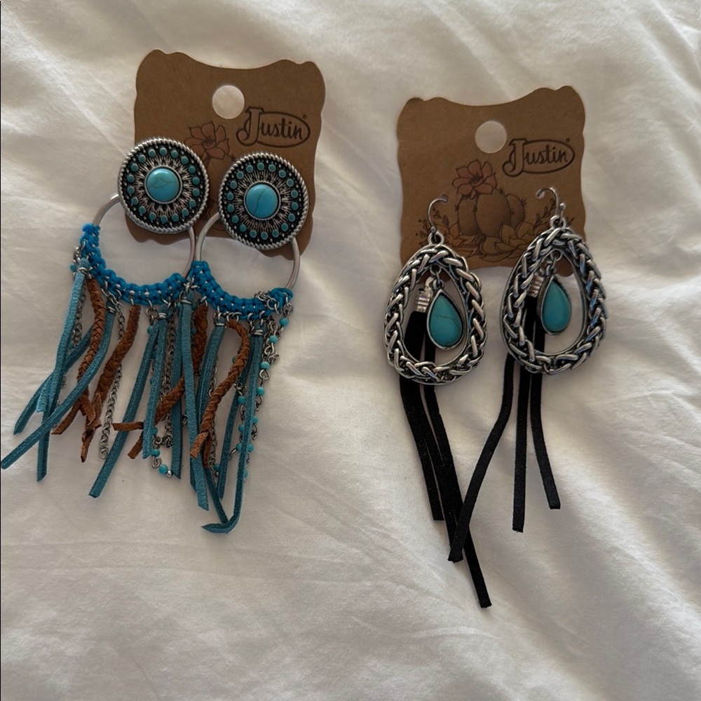Justin Boots Turquoise and Silver Earrings Set